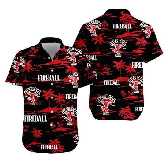 Fireball Whiskey Button Shirt, Fireball Hawaiian T-Shirt, Fireball Summer Short For Man, St. Patrick's Day Drinking Gift, Beer Lover Gift