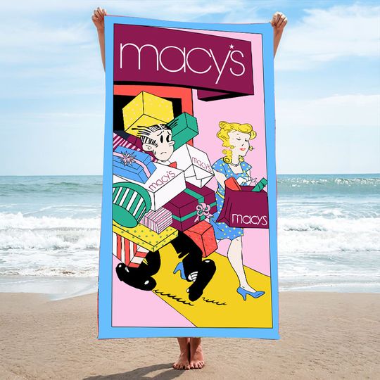 Vintage 1988 Macy's Graphic Beach Towel / Beachwear / Vintage Macy's /  Summer Stock / King Features Syndicate