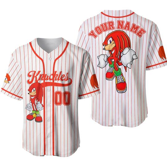 Custom The Hedgehog Knuckles Baseball Jersey, Personalized Knuckles Baseball Jersey, Sonic Party Jersey, Sonic Birthday Gift