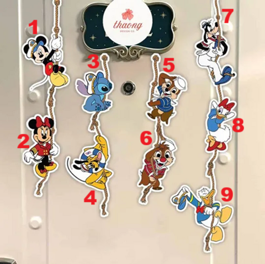 All characters Hanging off Disney Cruise Line magnet, Mickey & friends Family Cruise vacation magnet Magic Wish Dream Wonder Treasure magnet