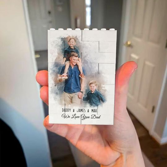 Personalised Brick Photo block - We Love You Dad - Gift for Dad - Building Block, Puzzle, Him, Dad, Father's Day, Grandad, Grandpa - Custom photo LEGO Brick block