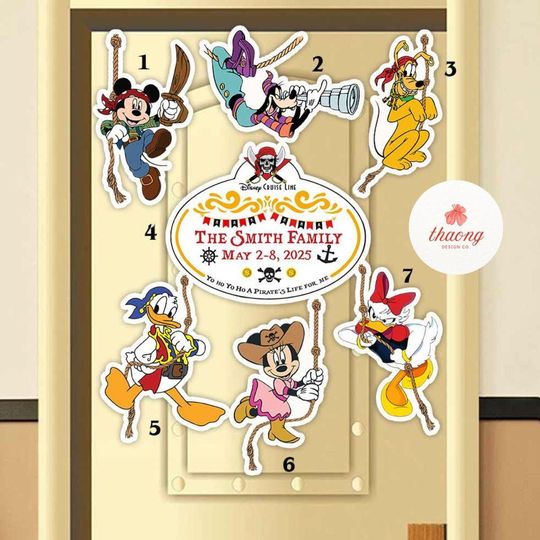 Mickey & friends Pirates Hanging off Disney Cruise Line magnet, Family Cruise vacation magnet Pirates of the Caribbean magnet, Door Decor