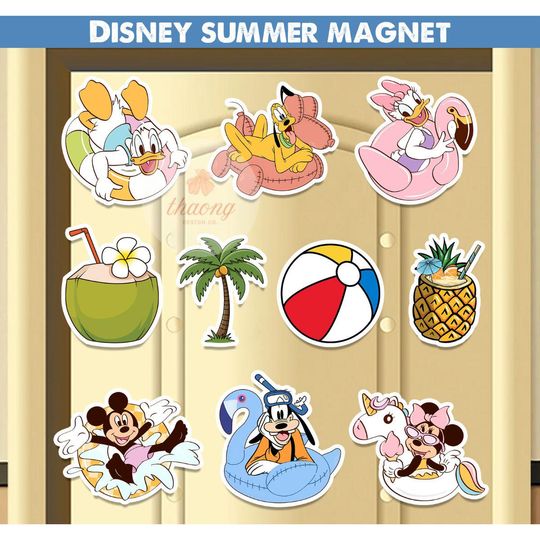 Summer vibes swimming float Disney Cruise Line magnet, Mickey & friends Family Cruise Beach vibe summer break magnet Disney Wish Dream Magic