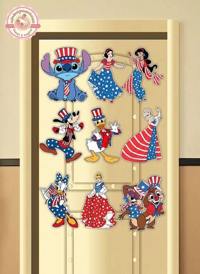 Personalized Disney All Characters 4th July Disney Cruise Door Magnet, Disney Independence Magnets, Fridge Magnet, Patriotic Magnet Sailing