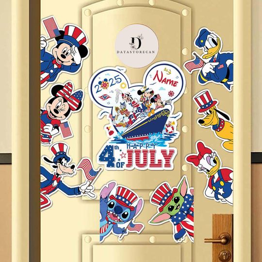 Personalized Disney 4th of July Cruise magnet, Mickey & friends Disney Independence day magnet, Family Cruise patriotic USA Flag magnet