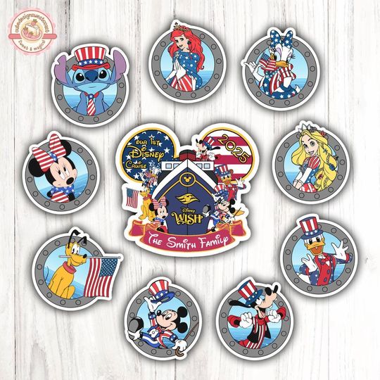 Personalized Disney Happy 4th Of July Magnet, Mickey & Friends Disney Cruise Magnet, Disney Family Cruise Door Magnet, Patriotic Cruise Trip