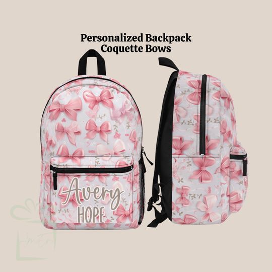 Personalized Coquette Pink Bow Backpack