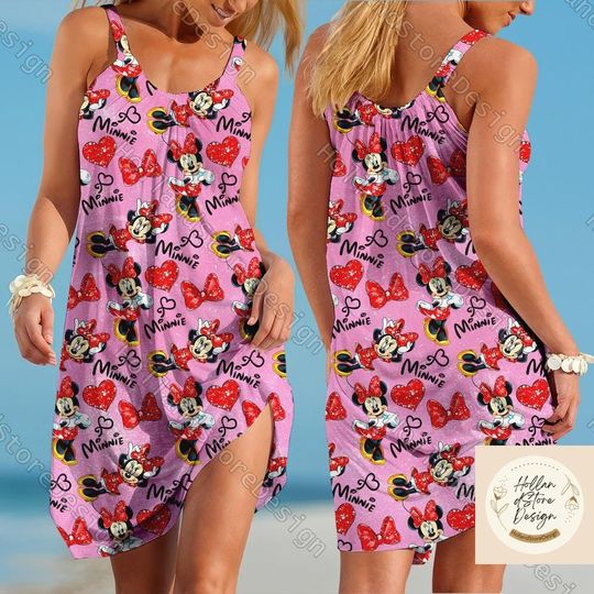 Halloween Minnie Women Dresses, Minnie Dress, Minnie Sling Summer Dress, Minnie Mouse Costume Gift, Adult Dress, Mickey Mouse Dress