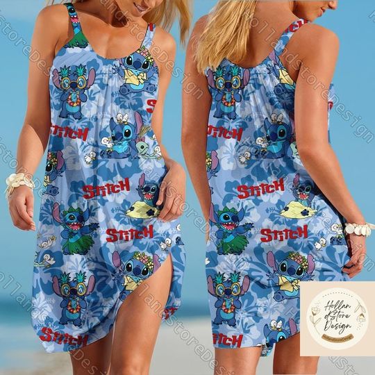 Halloween Stitch Women Dresses, Stitch Sling Summer Dress, Stitch Costume Gift, Women Mickey Mouse Dress, Adult Stitch Casual Dress