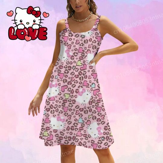 Summer Sleeveless Hello Kitty Kawaii Beach Dress for Women