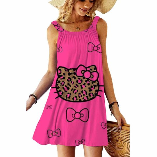 Elegant Hello Kitty Sleeveless Summer Dress - Kuromi Print Beach Boho Style