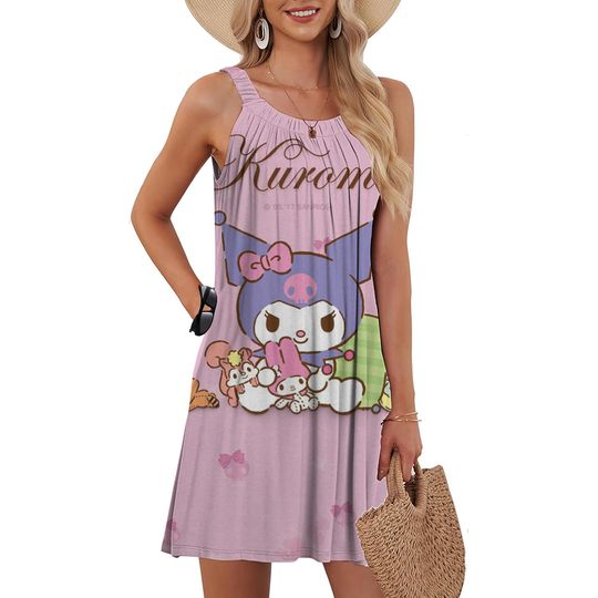 Hello Kitty Kuromi Print Sleeveless Summer Dress for Women