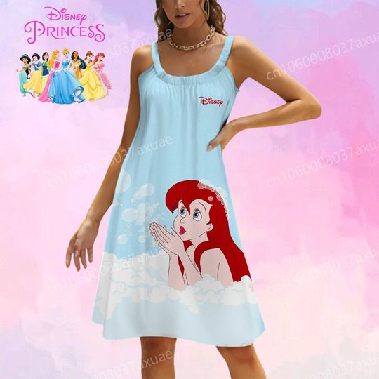 Summer Dresses Disney Princess Y2k 2025 New Women's Beach Dress Woman Clothes Lovely Cartoon Sexy Streetwear Womens Party Midi