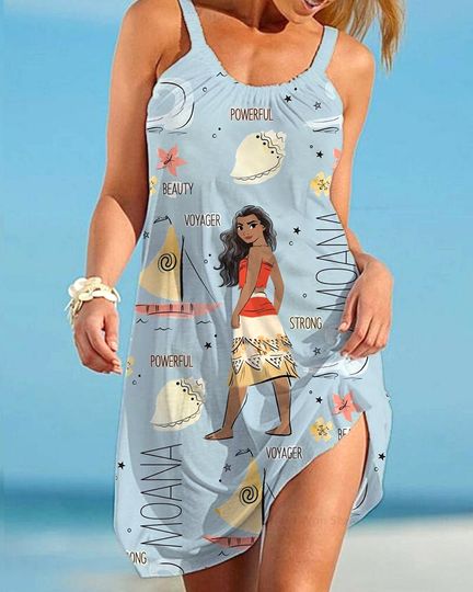 Disney Princess Tiana Sleeveless Summer Dress Casual Beach Style