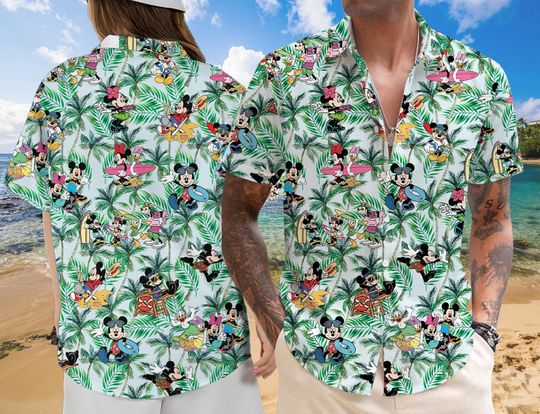 Mickey and Friends Hawaiian Shirt, Disney Summer Hawaiian Shirt, Disney Beach Shirt, Disney Palm Tree Shirt, Mickey Hawaiian Shirt
