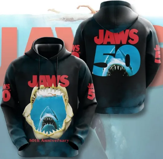 Jaws 50th Anniversary 3D Hoodie Retro Print 2025