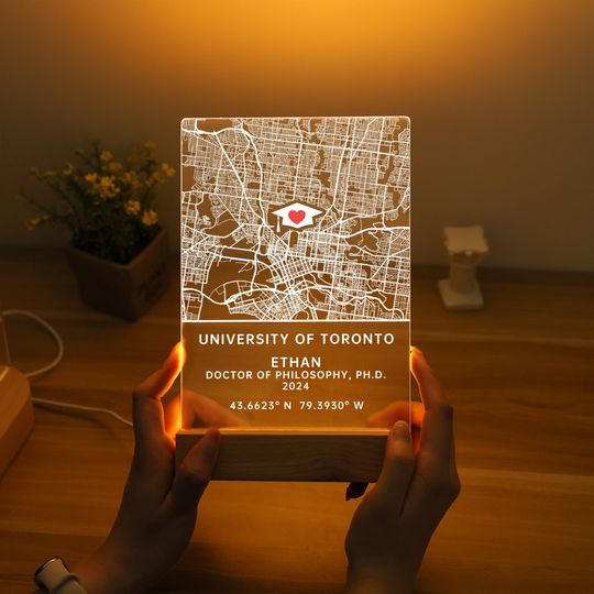 Custom College School Graduation Night Light, Personalized Campus Map Plaque, Acrylic LED Light Map Gifts, Gift for Him/ Her Class of 2025