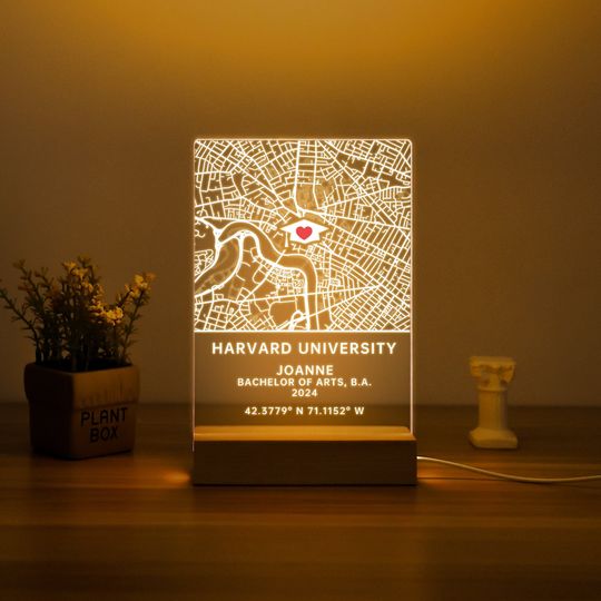 Campus Map with Name Acrylic Night Light, Personalized School Map Graduation Gifts, Unique Grad Gifts For Him Her Children Class of 2025