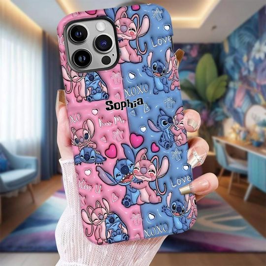 Stitch Angel Disney Couple Phone Case, Disney Phone Accessories, Angel Stitch Iphone Phone Case, Disney Love Phone Case