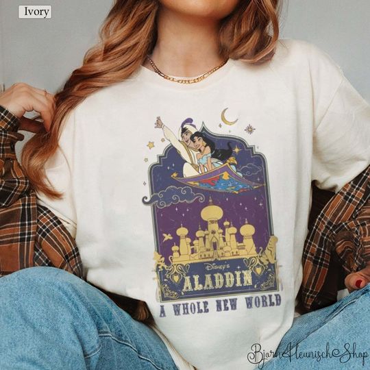 Vintage 90s Aladdin A Whole New World Shirt, Princess Jasmine Shirt, Aladdin Couple Shirt, Aladdin and Jasmine Shirt, Vintage Princess Shirt