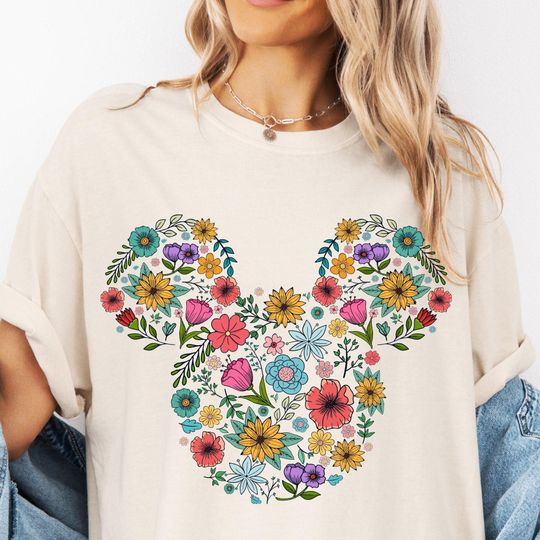 Discover Comfort Color Floral Disney Shirt, disney silhouette t, colorful disney, magic kingdom shirt, Minnie Flower, disney girl trip