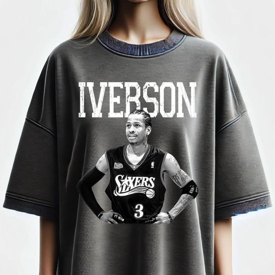 Black and White Iverson Basketball Player Graphic T-Shirt