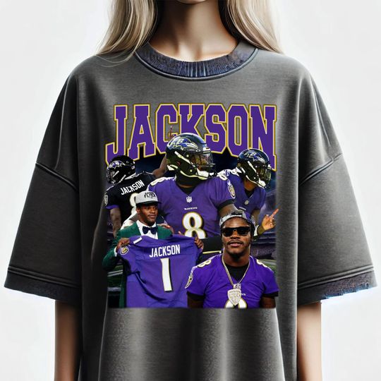 Retro 90s Lamar Jackson Football Graphic T-Shirt