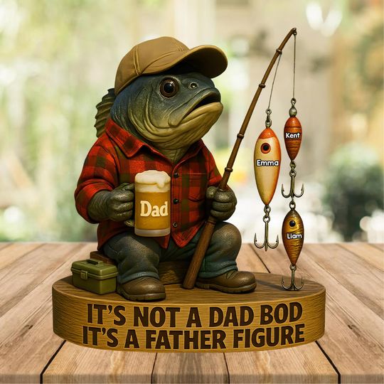 The Strongest Dad Acrylic Plaque Personalized Gifts For Dad, It's A Father Figure Shaped Plaque, Funny Fishing Decor For Daddy