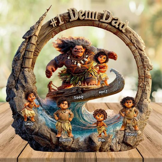 Custom Disney Moana Acrylic Plaque For Father's Day, Demi Dad Action Plaque, Happy Disneyland Family Shaped Plaque, 2025 Gift For Dad
