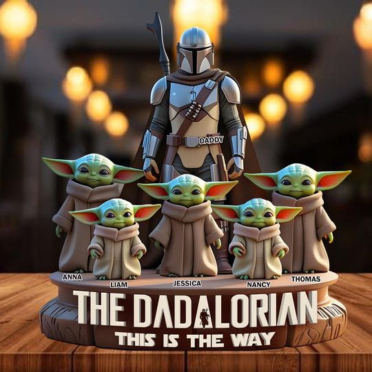 Discover Custom Daddy And Kids Name Acrylic Plaque, Disney Star Wars Family Shaped Plaque, Dadalorian And Yoda Plaque, Funny Father's Day Gifts