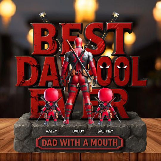 Custom Best Deapool Dad Ever Acrylic Plaque, Disney Marvel Shaped Plaque With Kids Name, Funny Superhero Plaque, Fathers 2025 Ideas