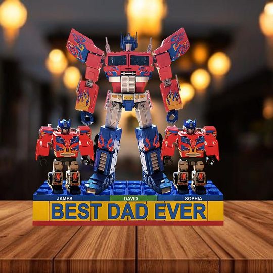 Personalized Transformer Best Dad Acrylic Plaque, Auto Robots Plaque With Kids Name, Funny Robots Decoration, 2025 Gifts For Husband