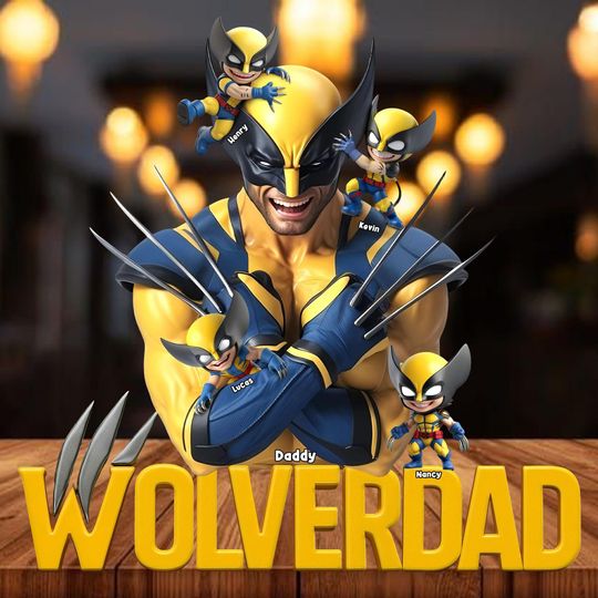 Custom WolverDad And Kids Name Acrylic Plaque, Disney Marvel Shaped Plaque, Superhero Daddy Plaque, Funny Dad 2025 Gifts