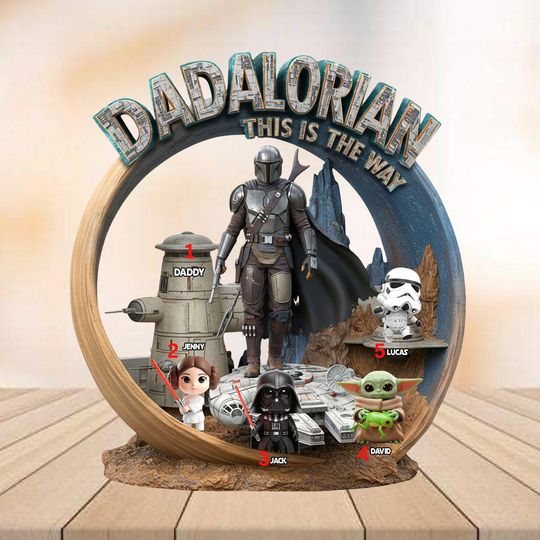 Personalized Dadalorian Acrylic Plaque, Disney Star Wars Family Shaped Plaque, Custom Kids Name Plaque, Funny Gift For Father's Day