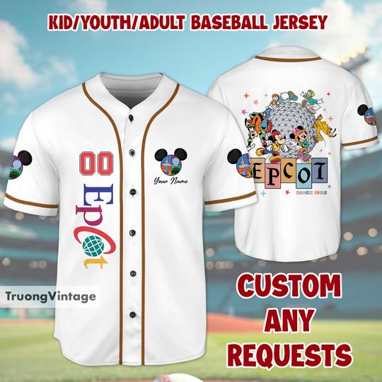 Custom Disney Epcot World Baseball Jersey , Mickey And Friends Disney Girl Trip Gift For Kid Youth Adult Baseball Jersey