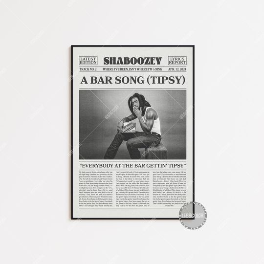 Shaboozey Retro Newspaper Print - A Bar Song (Tipsy) Lyric Poster