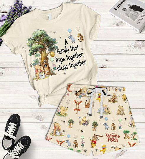 Disney Winnie The Pooh Pajamas Short, Pooh Bear & Friends T-shirt, Disneyland Family Trip, Retro Cartoon Bridesmaid For Kids And Adult