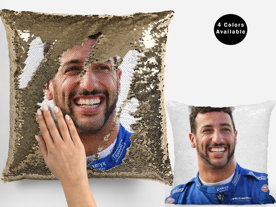 Daniel Ricciardo Sequin Pillow Cover, Motorsports Racing Driver Flip Pillowcase