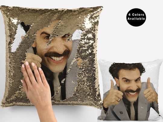 Sacha Baron Cohen Sequin Pillow Cover - Celebrity, Funny, Meme Cushion Gift for Fans