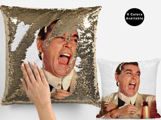 Ray Liotta Laughing Sequin Pillow Cover - Goodfellas Celebrity Flip Pillowcase