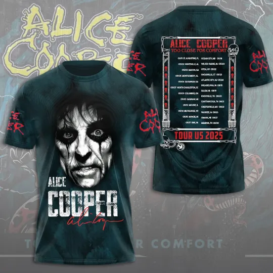 HOT Alice Cooper 3D T-Shirt Too Close for Comfort 2025 Licensed Fan Tee Rock