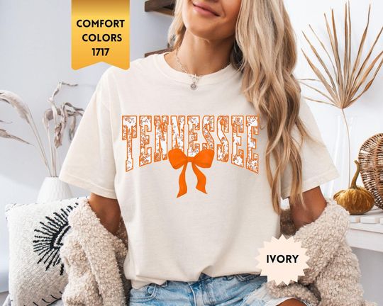 Comfort Colors Tennessee Floral Toile Shirt, Orange Water Color Coquette Bow, Tennessee Travel Gift, Tennessee Game Day, Southern T-shirt