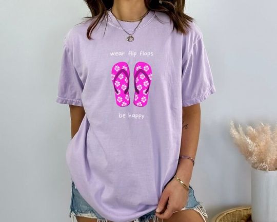 Wear Flip Flops Comfort Colors Beach T-shirt, Cute Vacation Shirt, Summer Themed with Pink or Blue Flip Flops, Surfer Gift, Beach Lover Gift