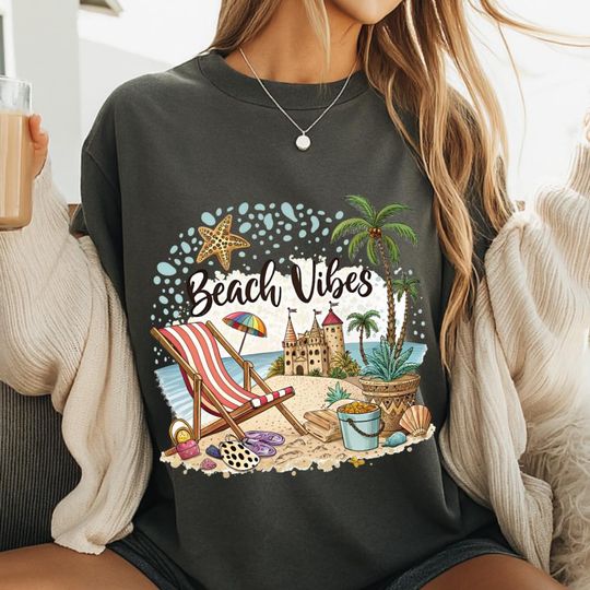 Beach Vibes  , Summer Shirt Design, Tropical Beach Clip, Vacation Shirt Art, Palm Tree Sublime, Coastal Vibes  , Sandcastle Design