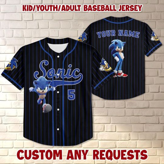 Personalized Sonic Jersey, Funny Sonic Jersey, Sonic Party Jersey, Sonic Birthday Gift, Disney Baseball Team Outfit, Sonic the Hedgehog