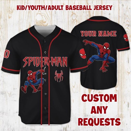 Personalized Spiderman Collection Baseball Jersey, Disney Baseball Team Outfit, Birtday Boy gift,  Custom Spider Verse Baseball Jersey Team
