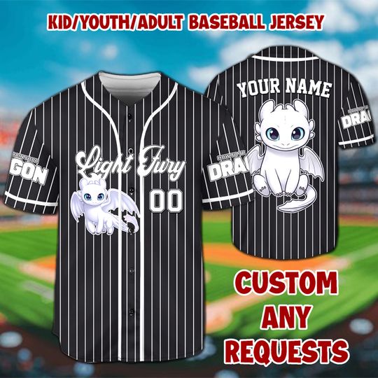 Personalized Toothless Jersey,  Light Fury Toothless, Birthday Girl Gift, Kid Youth Adult Jersey, Two-sided How To Train Your Dragon Jersey