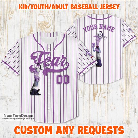 Personalized Disney Inside Out Fear Baseball Jersey, Disney Baseball Jersey, Inside Out 2 Jersey, Inside Out 2 Movie Gift