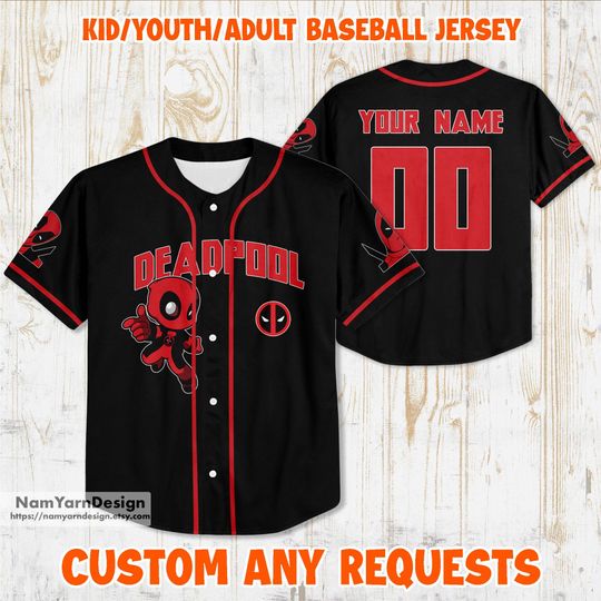 Custom Deadpool Baseball Jersey, Deadpool Jersey, Superhero Jersey, Custom Kids Youth Adult Baseball Jersey, Birthday Gift Family