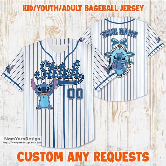 Discover Custom Disney Lilo & Stitch Happy Striped, Custom Kid Youth Adult Disney Jersey, Disney Baseball Jersey, Stitch Birthday Gift Stitch Fan